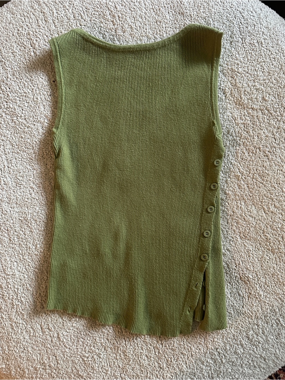 Sleeveless Olive Green Ribbed Knit Top with Side Button Detail